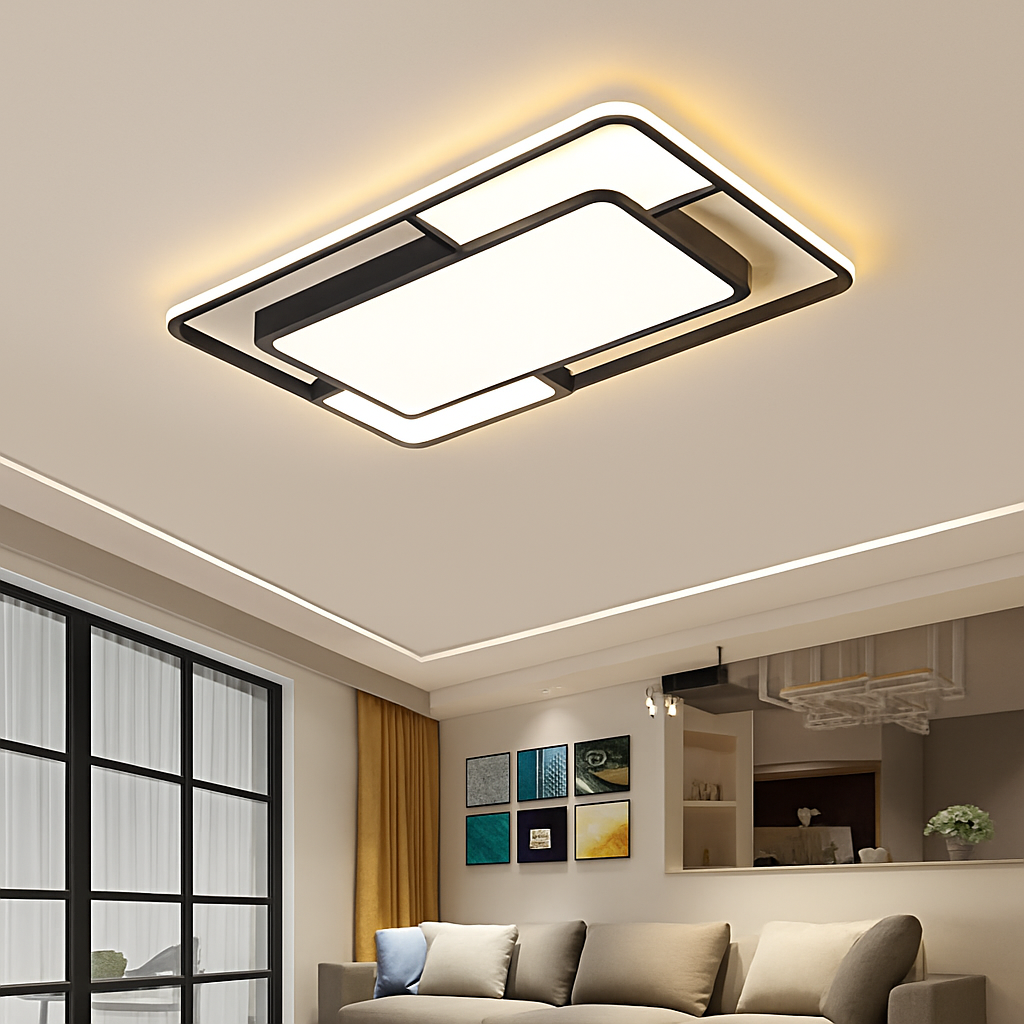 Lustre Carré LED Noir Moderne en Fer