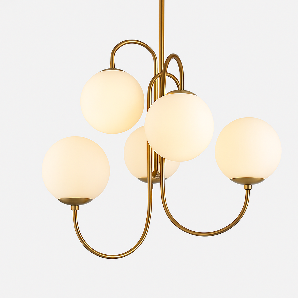 Lustre Design Doré Verre Blanc 6 Lumières LED