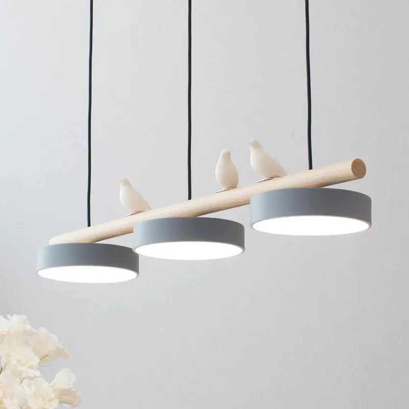Lustre LED Scandinave Bois & Oiseau - 3 Lumières