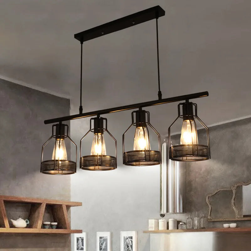Lustre Industriel Loft Rétro Noir Métal 3-5 Têtes