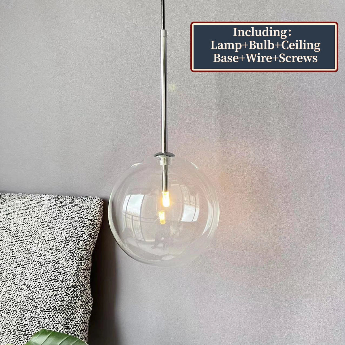 Suspension LED Boule Verre Moderne Métal
