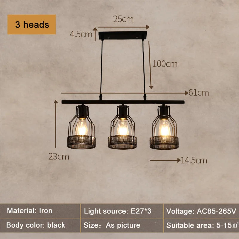 Lustre Industriel Loft Rétro Noir Métal 3-5 Têtes
