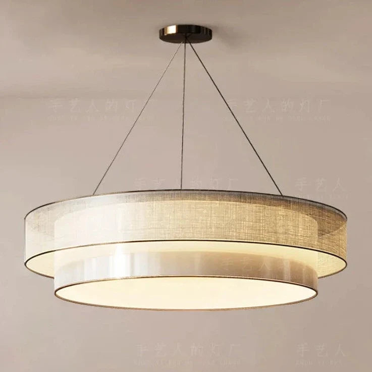 Lustre Suspendu Circulaire Zen Beige Textile Métal LED Ø50-80cm