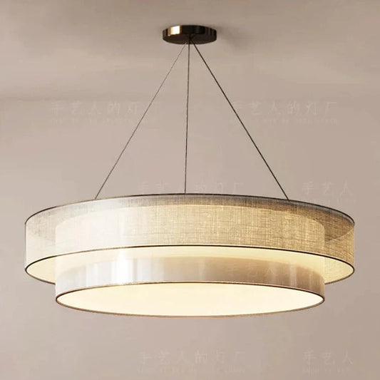 Lustre Suspendu Circulaire Zen Beige Textile Métal LED Ø50-80cm