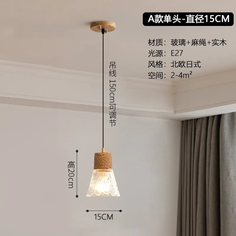 Lustre Nordique Japonais 3 Têtes Bois & Verre