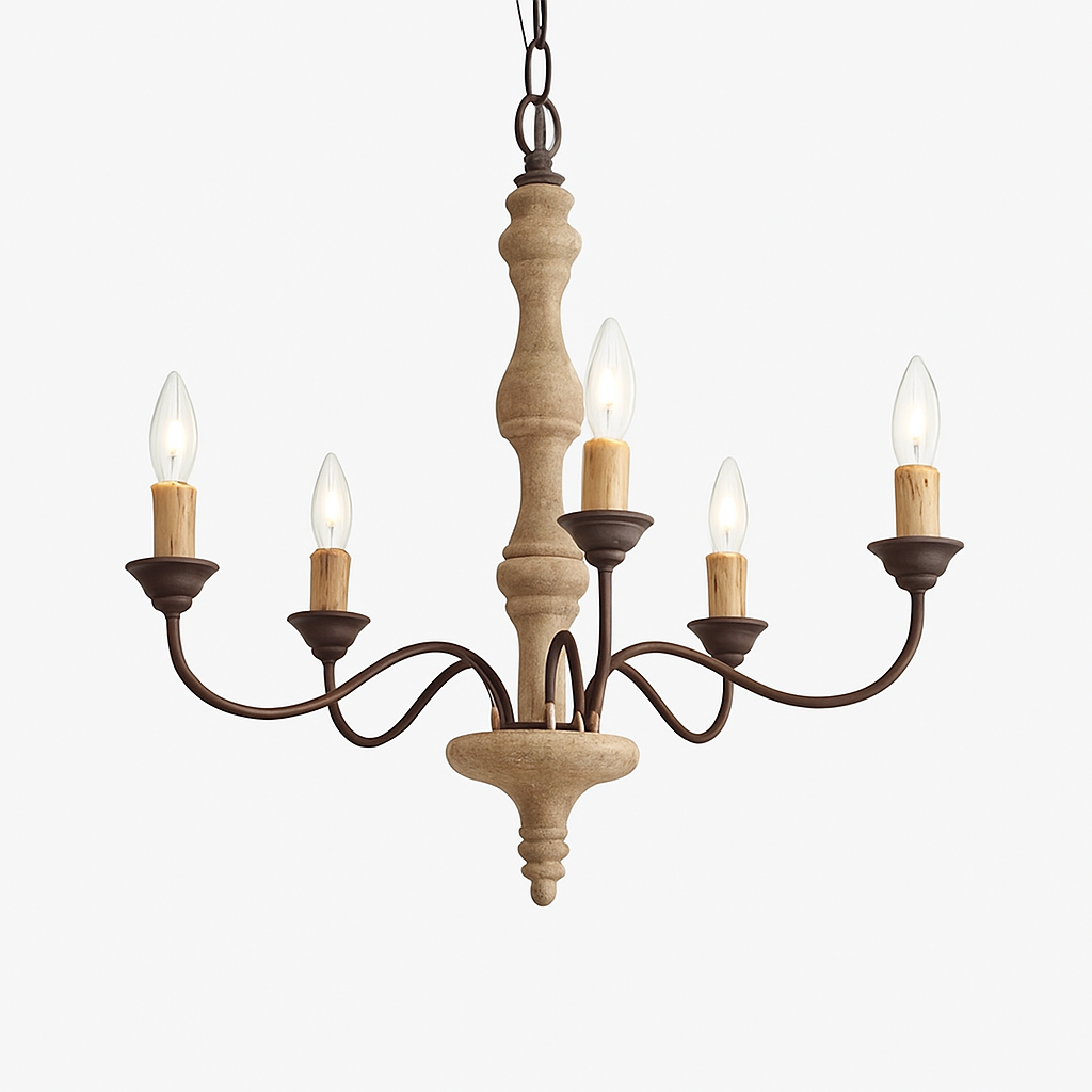 Lustre Vintage Bois & Fer 5 Bras - Wecus
