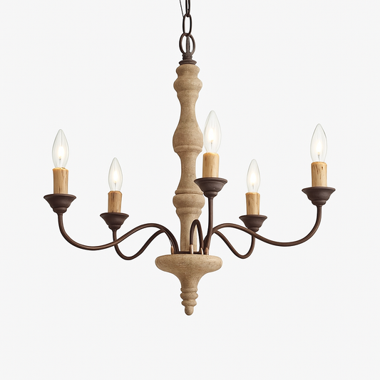 Lustre Vintage Bois & Fer 5 Bras - Wecus