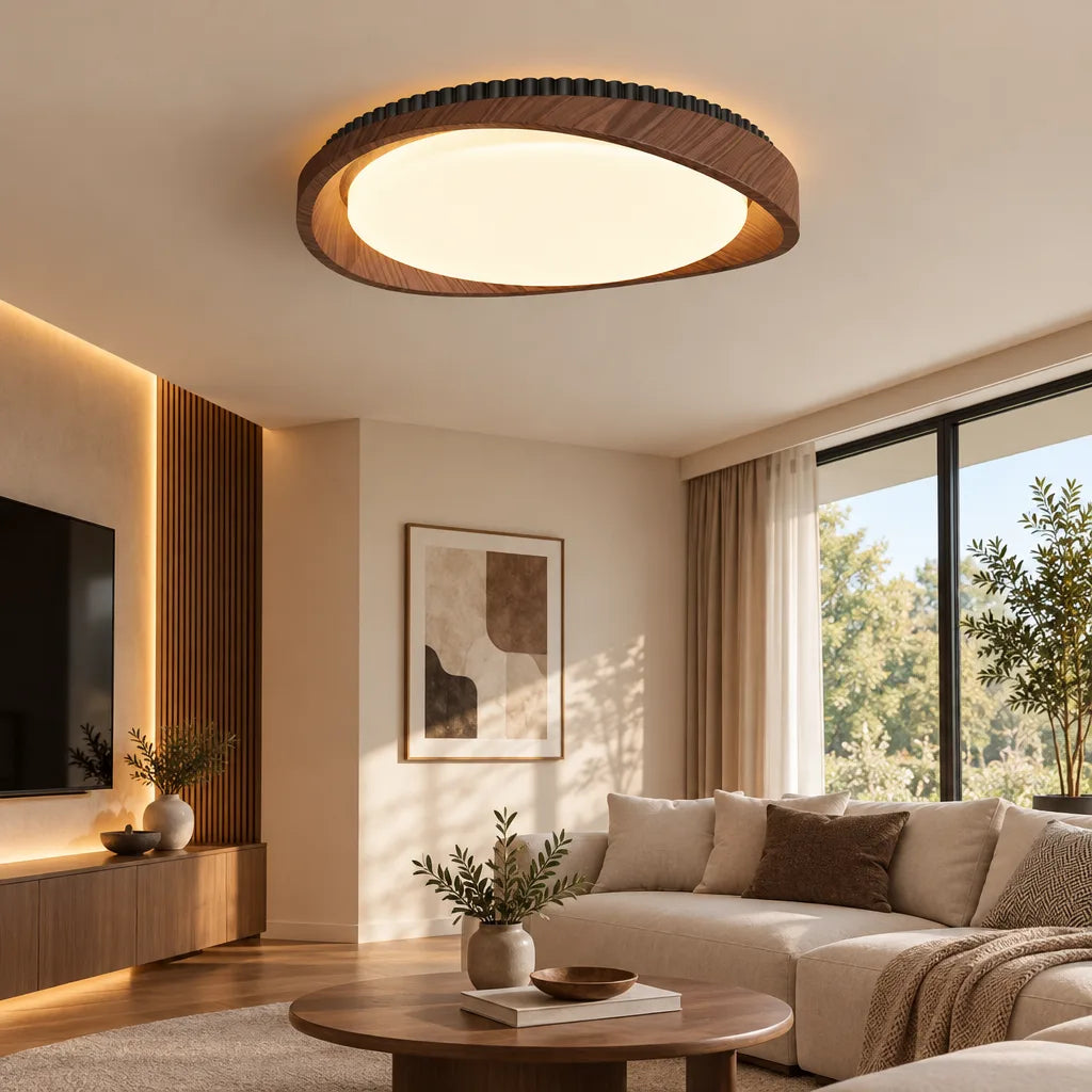 Lustre cercle bois | Noyer Doré