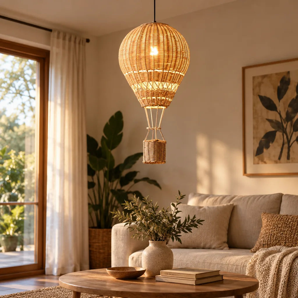 Lustre montgolfière rotin | Nefeli