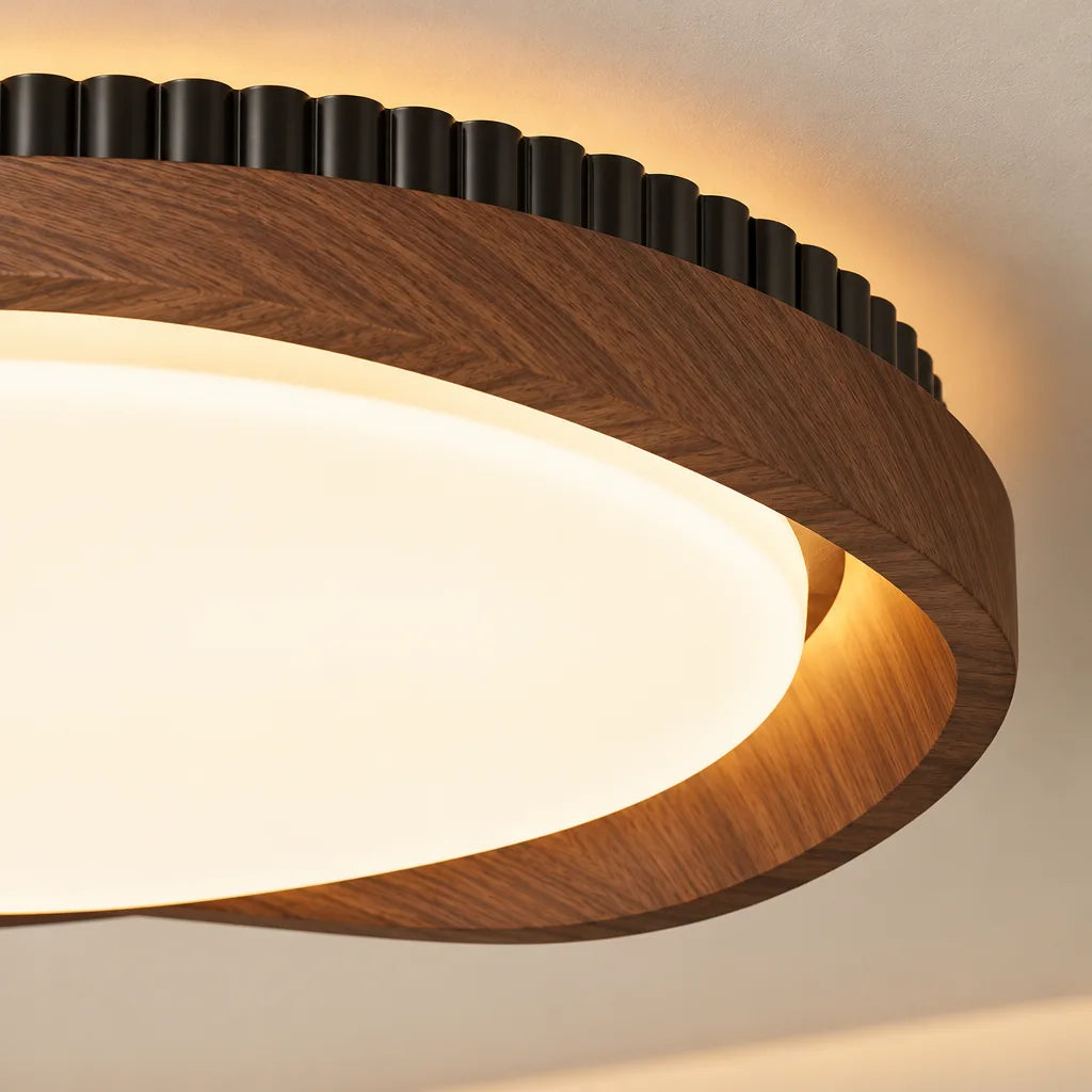 Lustre cercle bois | Noyer Doré