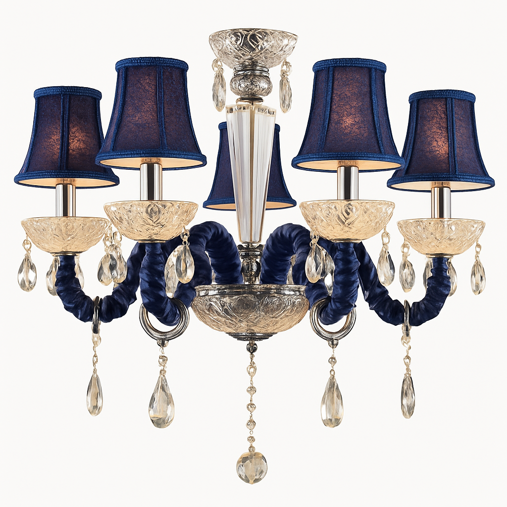 Lustre LED Baroque Cristal & Tissu Bleu