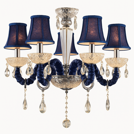 Lustre LED Baroque Cristal & Tissu Bleu