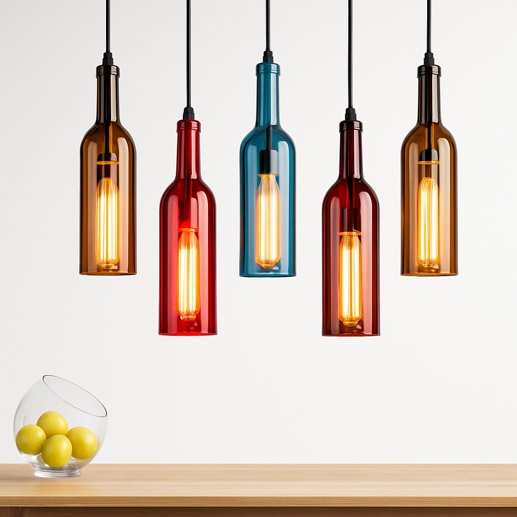 Lustre Bouteille de Vin Design Verre et Fer Moderne