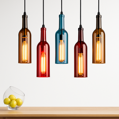 Lustre Bouteille de Vin Design Verre et Fer Moderne