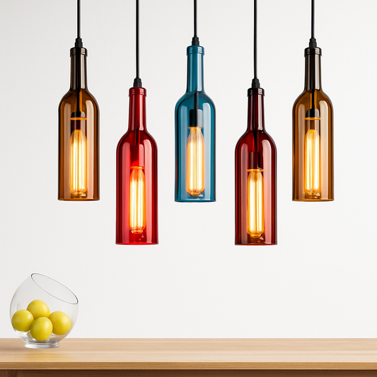 Lustre Bouteille de Vin Design Verre et Fer Moderne