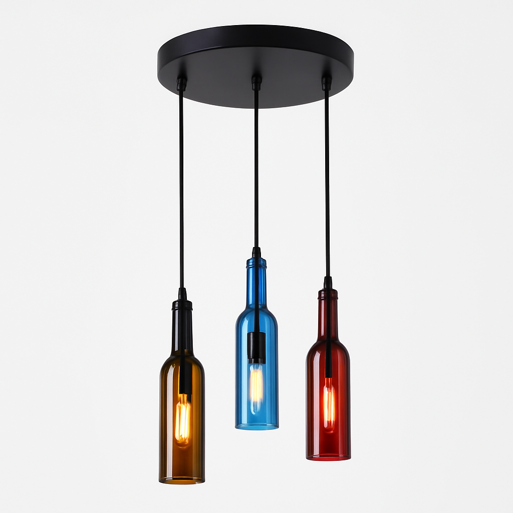 Lustre Bouteille de Vin Design Verre et Fer Moderne