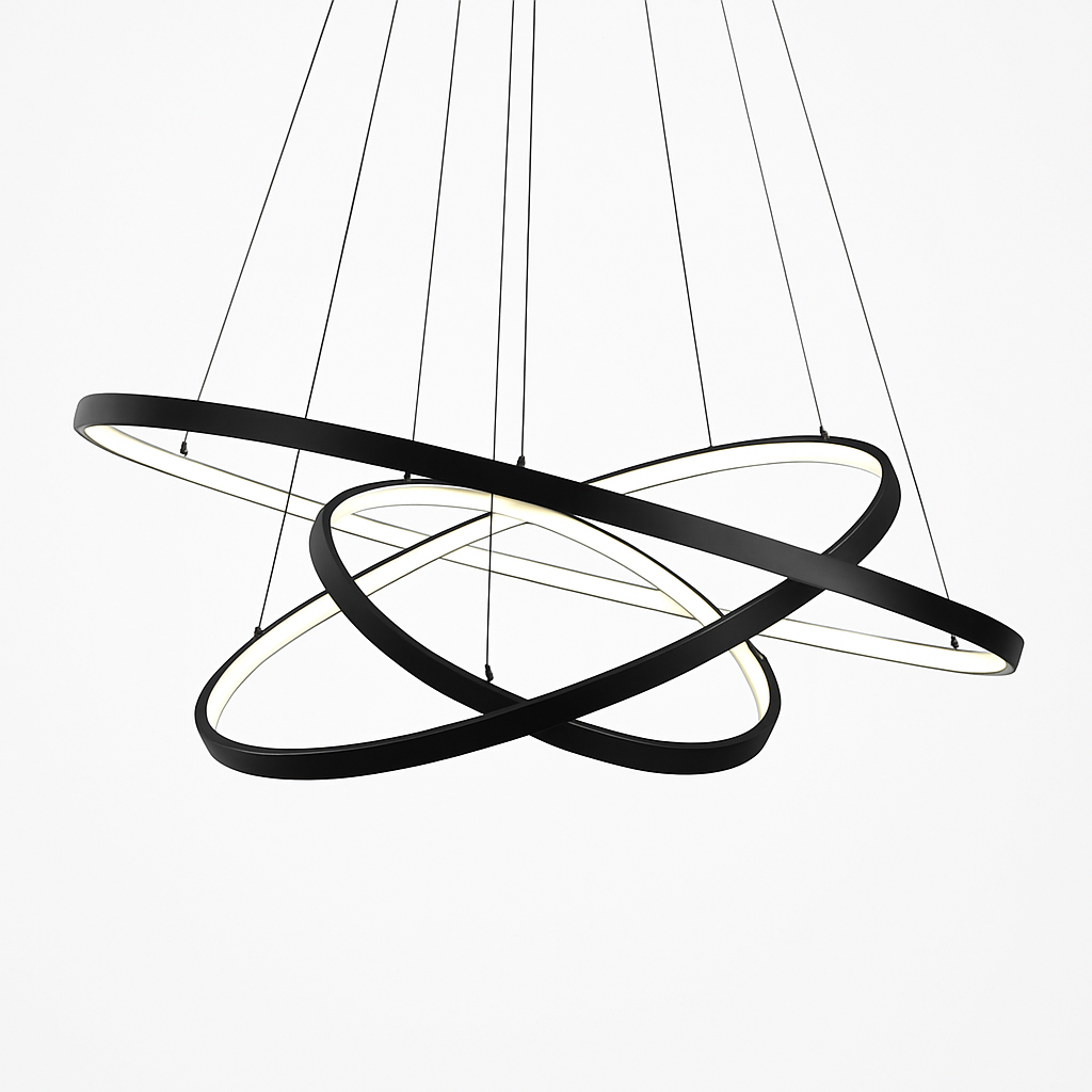 Lustre LED Design Anneaux Suspendus Noir ou Blanc