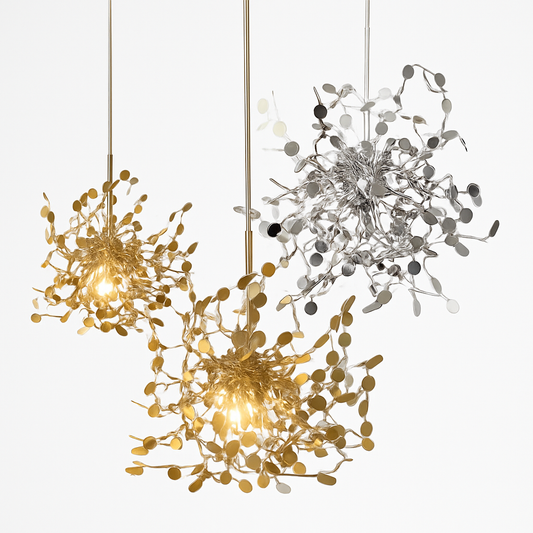 Lustre Design Feuillage Chromé ou Doré