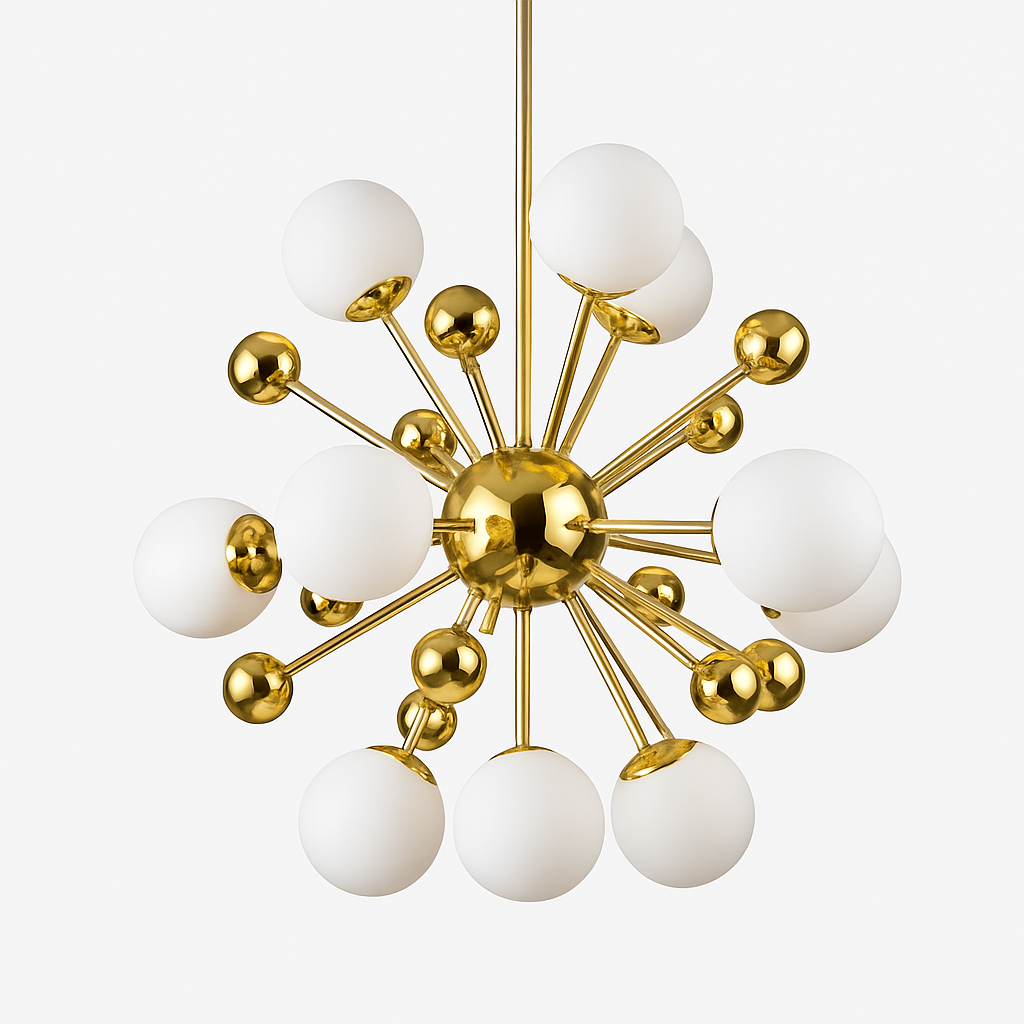 Lustre LED Design Doré Métal & Verre
