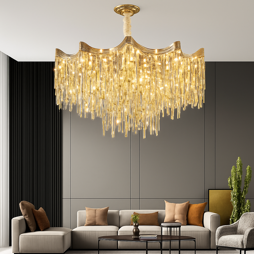Lustre Cristal Doré 7 Niveaux Moderne