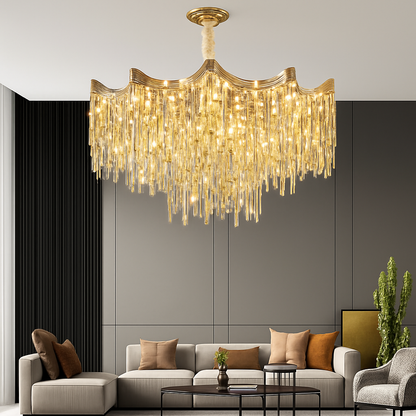 Lustre Cristal Doré 7 Niveaux Moderne