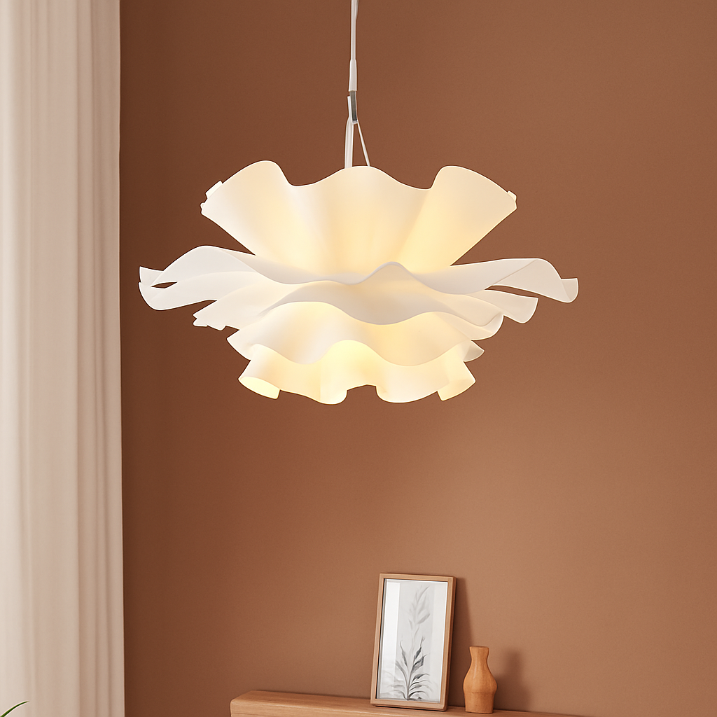 Lustre Design Nordique Fleurs Blanches Acrylique Chrome Poli