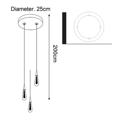 Lustre Goutte d'Eau Cristal Moderne LED Acier Poli