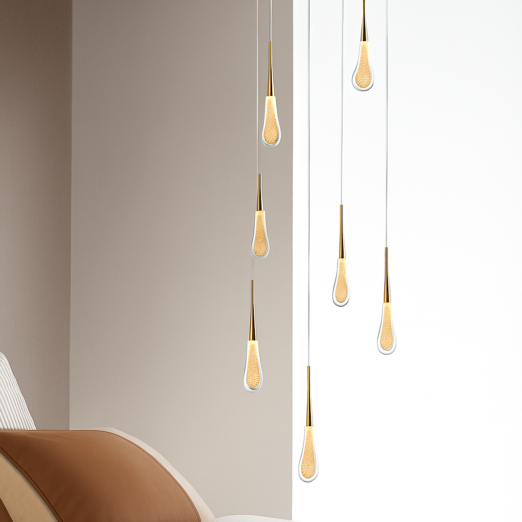 Lustre Goutte d'Eau Cristal Moderne LED Acier Poli