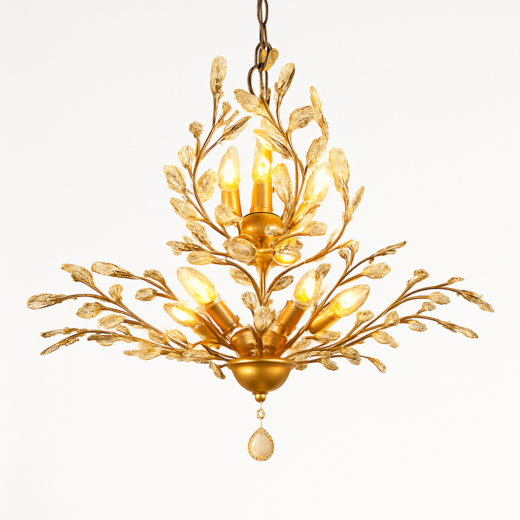 Lustre LED Cristal Doré Baroque Feuilles