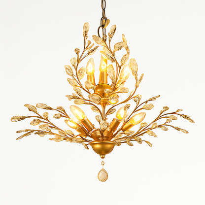 Lustre LED Cristal Doré Baroque Feuilles