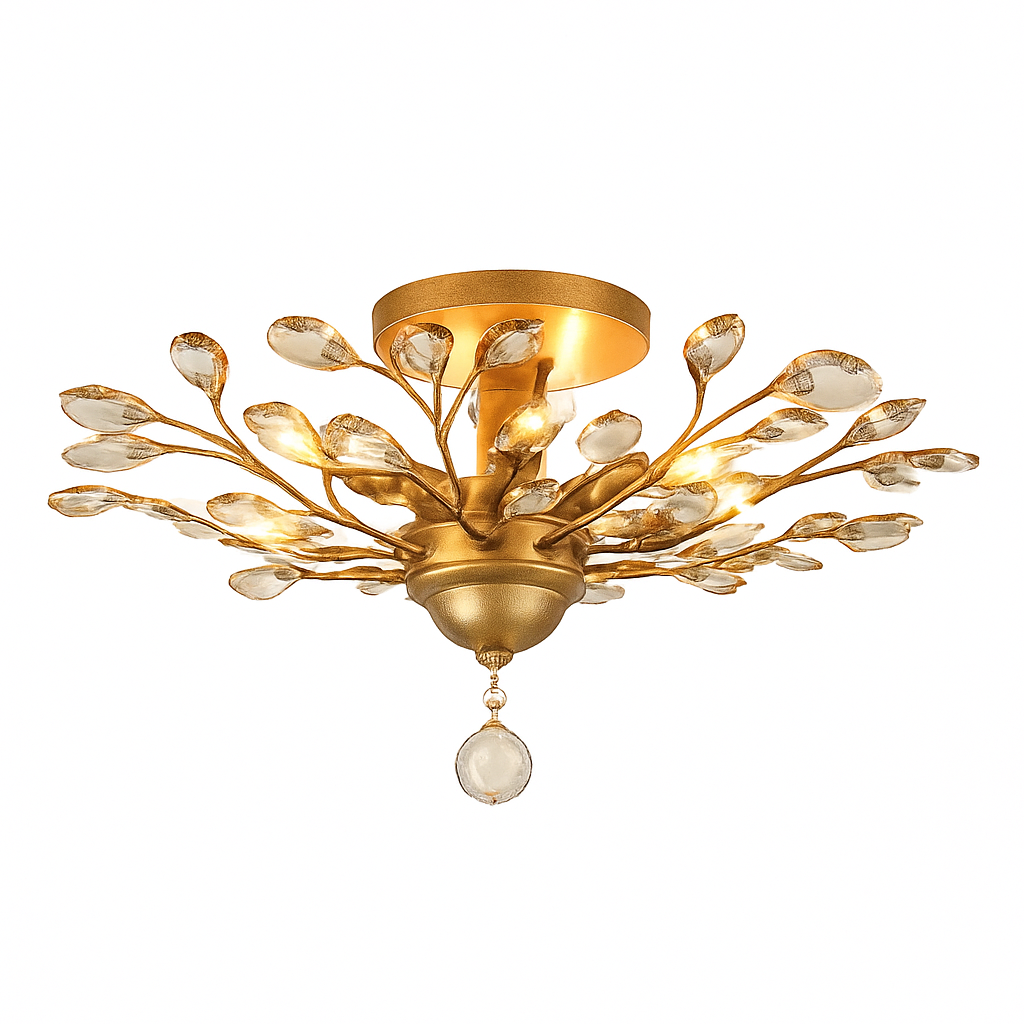 Lustre LED Cristal Doré Baroque Feuilles