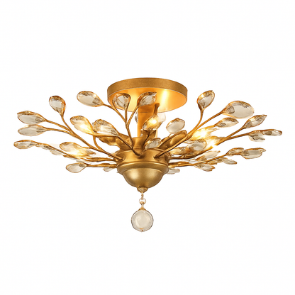 Lustre LED Cristal Doré Baroque Feuilles
