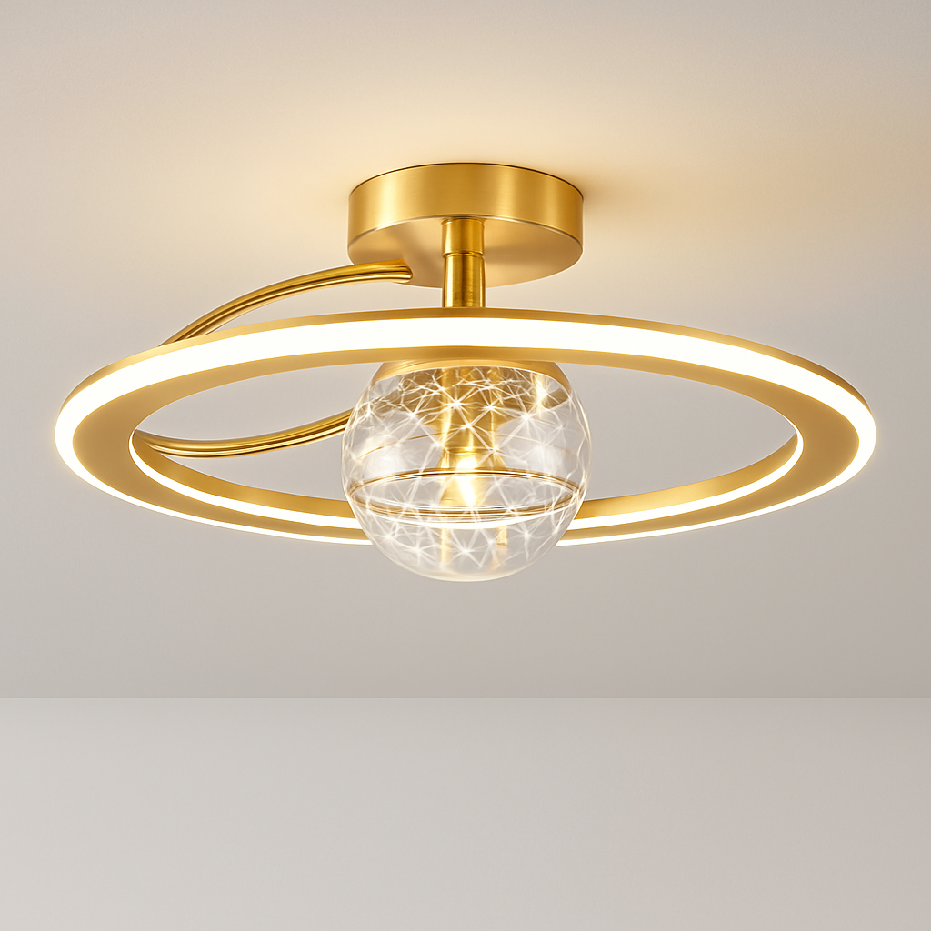 Lustre LED Doré Moderne en Verre Givré SANDYHA