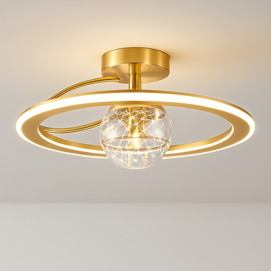 Lustre LED Doré Moderne en Verre Givré SANDYHA