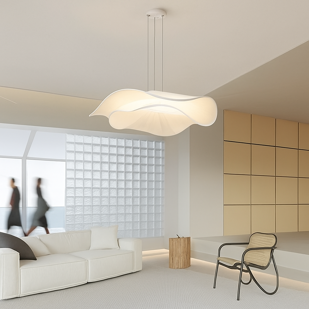 Lustre LED Tissu Design Feuille de Lotus Scandinave Blanc