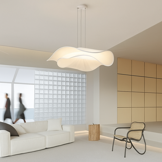Lustre LED Tissu Design Feuille de Lotus Scandinave Blanc