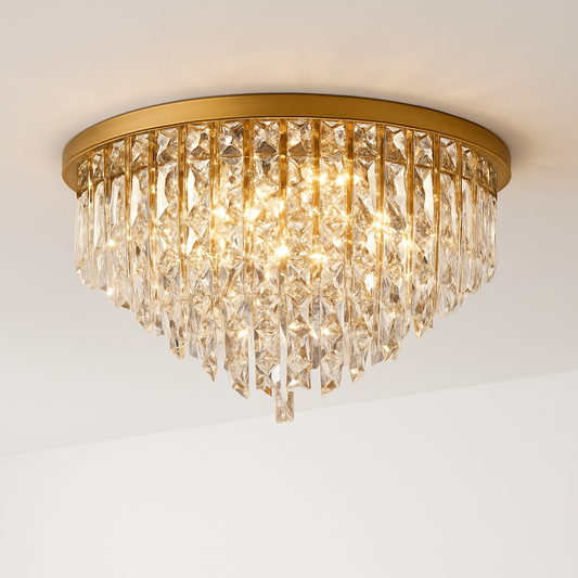 Lustre Moderne Acier & Cristaux Style Art Déco