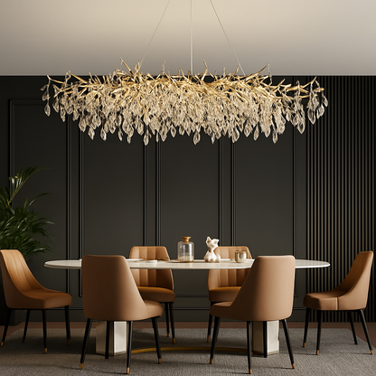Lustre Cristal Doré Moderne Art Déco Suspension