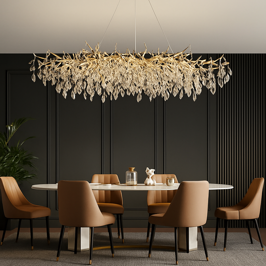 Lustre Cristal Doré Moderne Art Déco Suspension