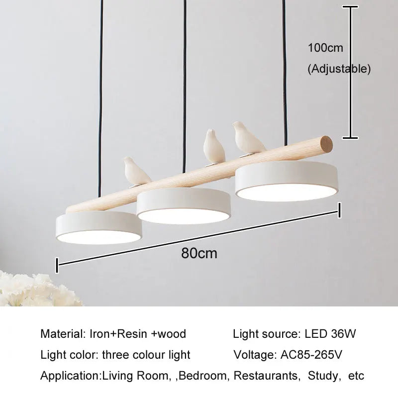Lustre LED Scandinave Bois & Oiseau - 3 Lumières