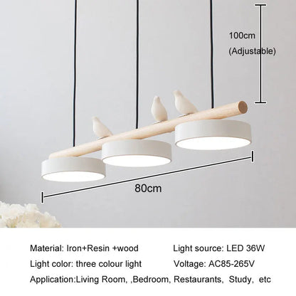 Lustre LED Scandinave Bois & Oiseau - 3 Lumières
