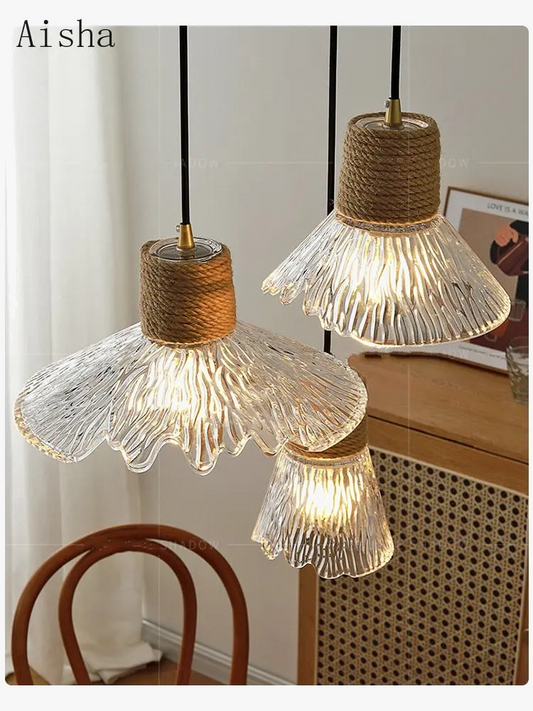 Lustre Nordique Japonais 3 Têtes Bois & Verre