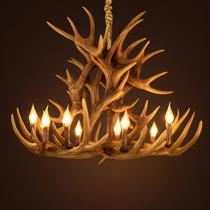 Lustre Rustique Bois de Cerf & Verre - Style Industriel