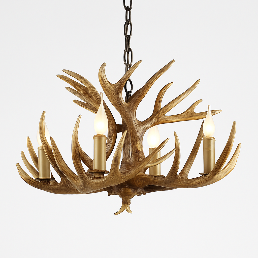 Lustre Rustique Bois de Cerf & Verre - Style Industriel