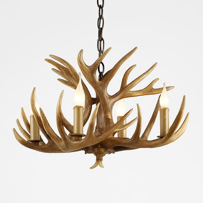 Lustre Rustique Bois de Cerf & Verre - Style Industriel