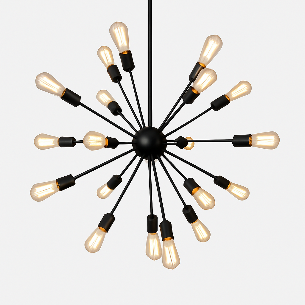 Lustre Sputnik Design Industriel Noir 12 ou 18 Branches