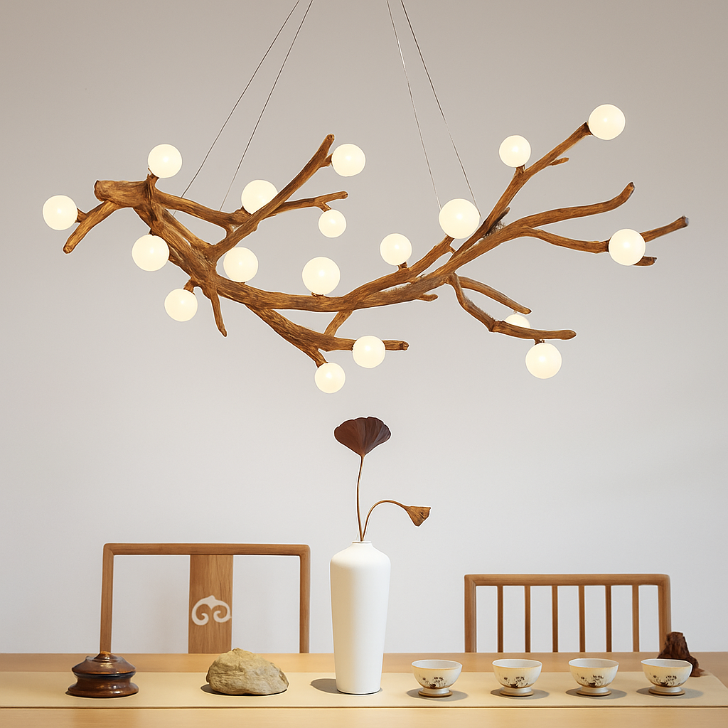 Lustre Vintage LED Branches d'Arbre en Résine