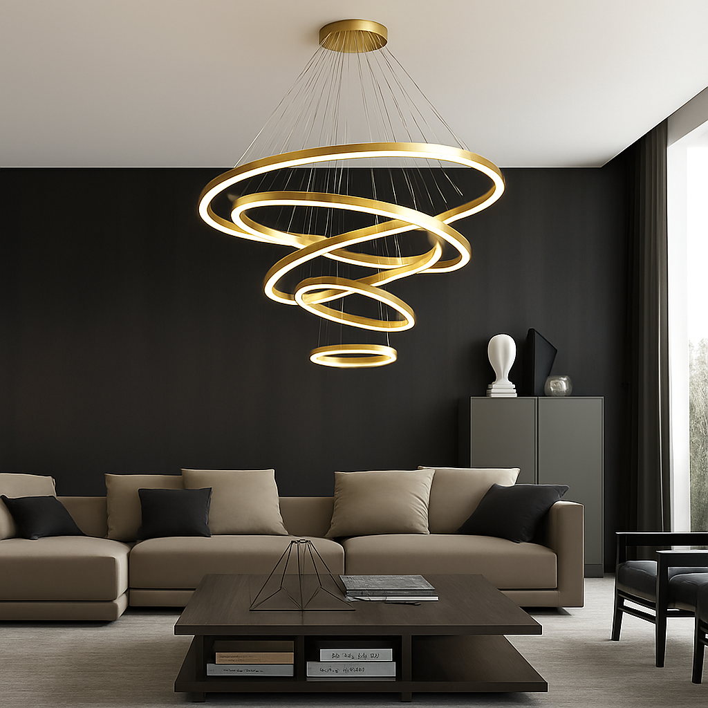 Lustre LED Moderne Anneaux Géométriques Aluminium