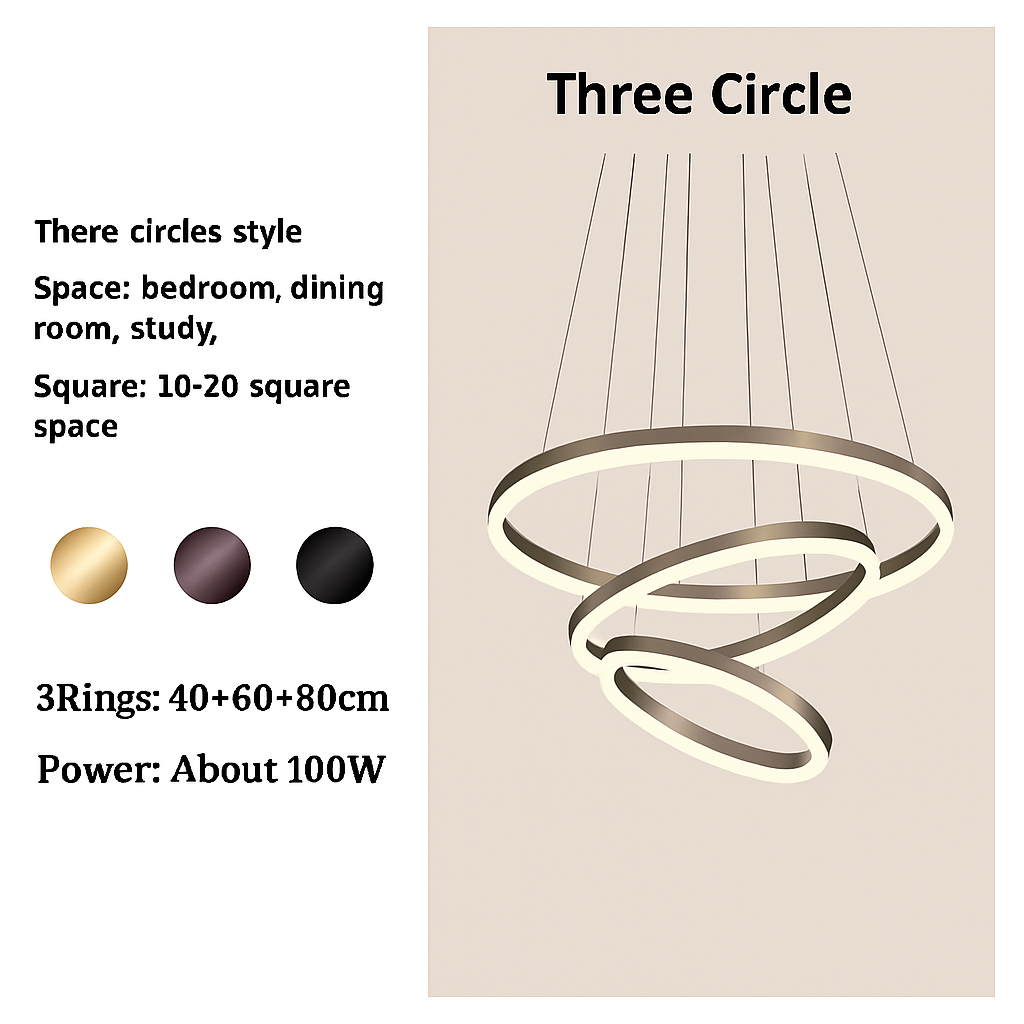 Lustre LED Moderne Anneaux Géométriques Aluminium