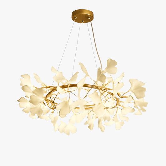 Lustre LED Feuille Ginkgo Design Moderne Métal Doré ou Noir